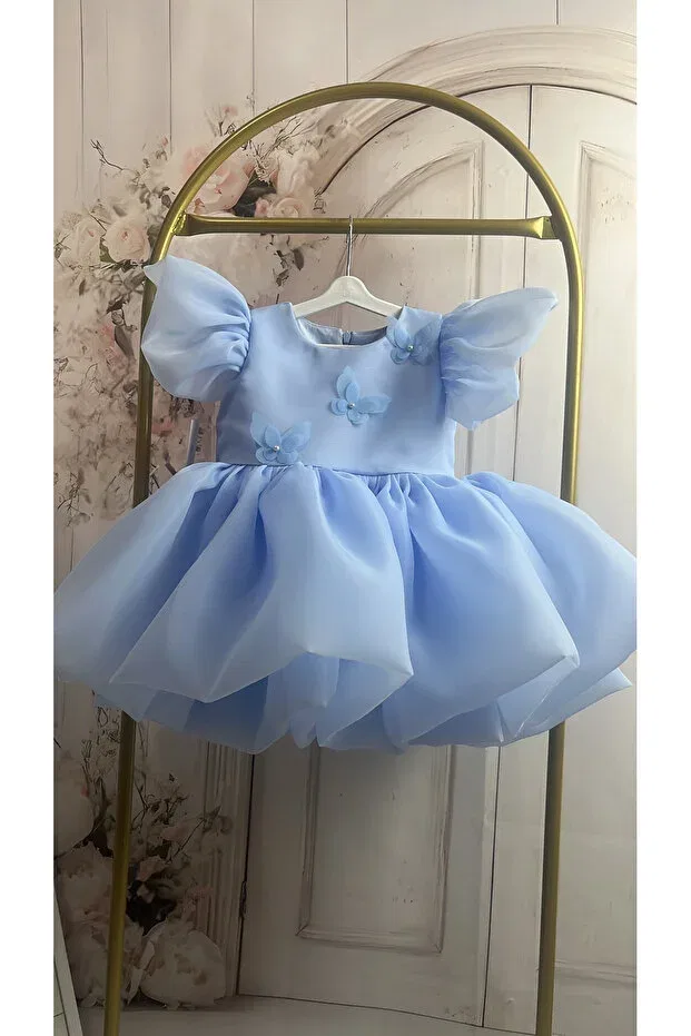 Детское платье для девочек с коротким рукавом Butterfly baby blue puffy skirt girl's dress Hobi, Blue