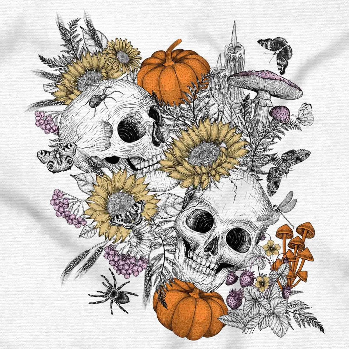 Детский боди-комбинезон с принтом Fall Autumn Skulls Flowers Tattoo Brisco Brands, White — фото 2