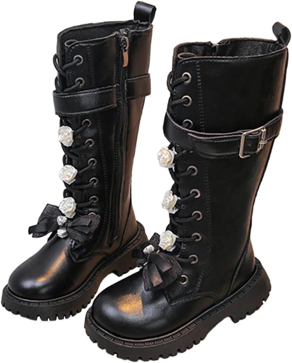 Детские зимние ботинки для девочек с бантом и шнуровкой Mid Calf Princess Boots, Black
