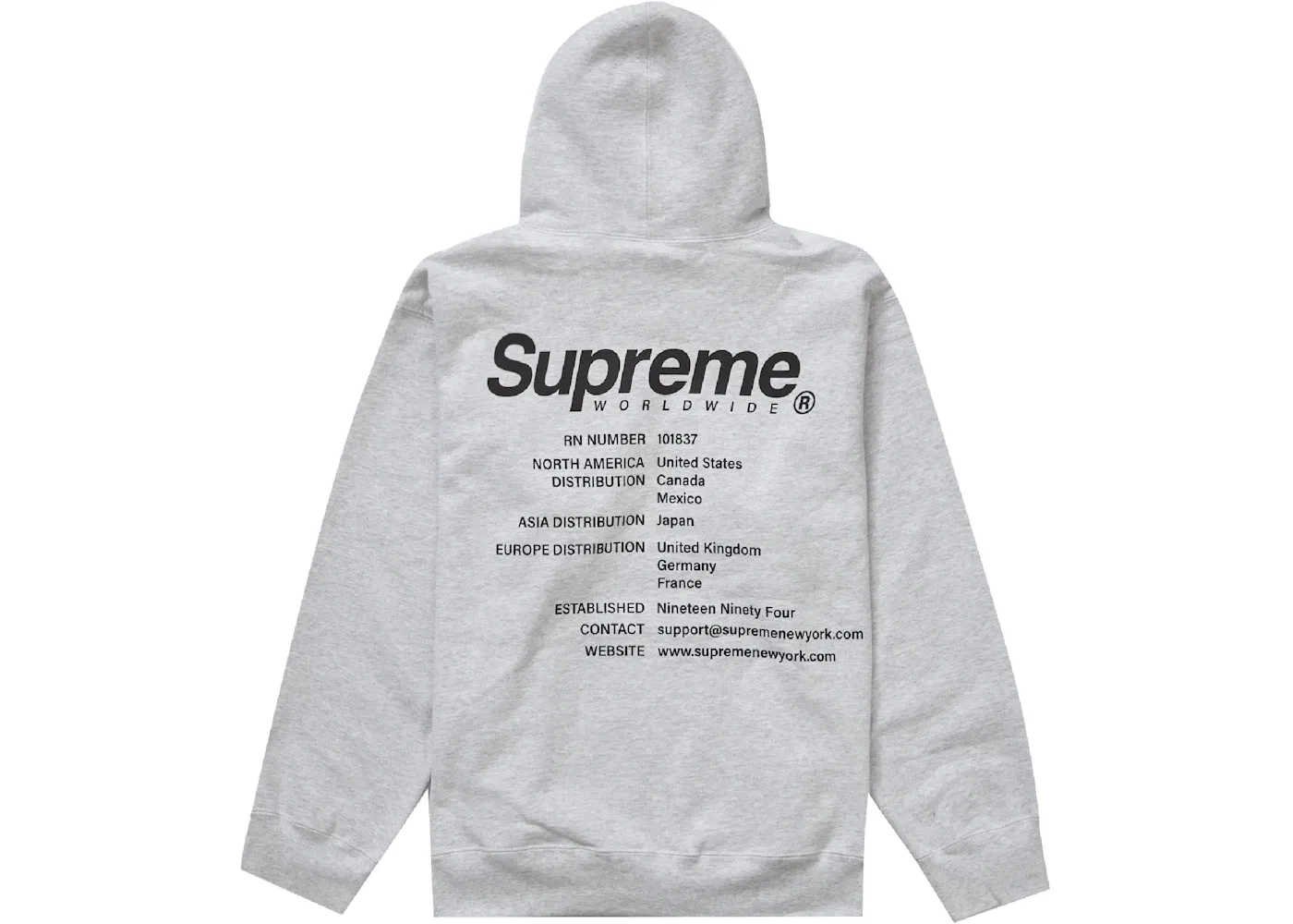 Мужской худи с принтом Supreme Worldwide, Ash Grey