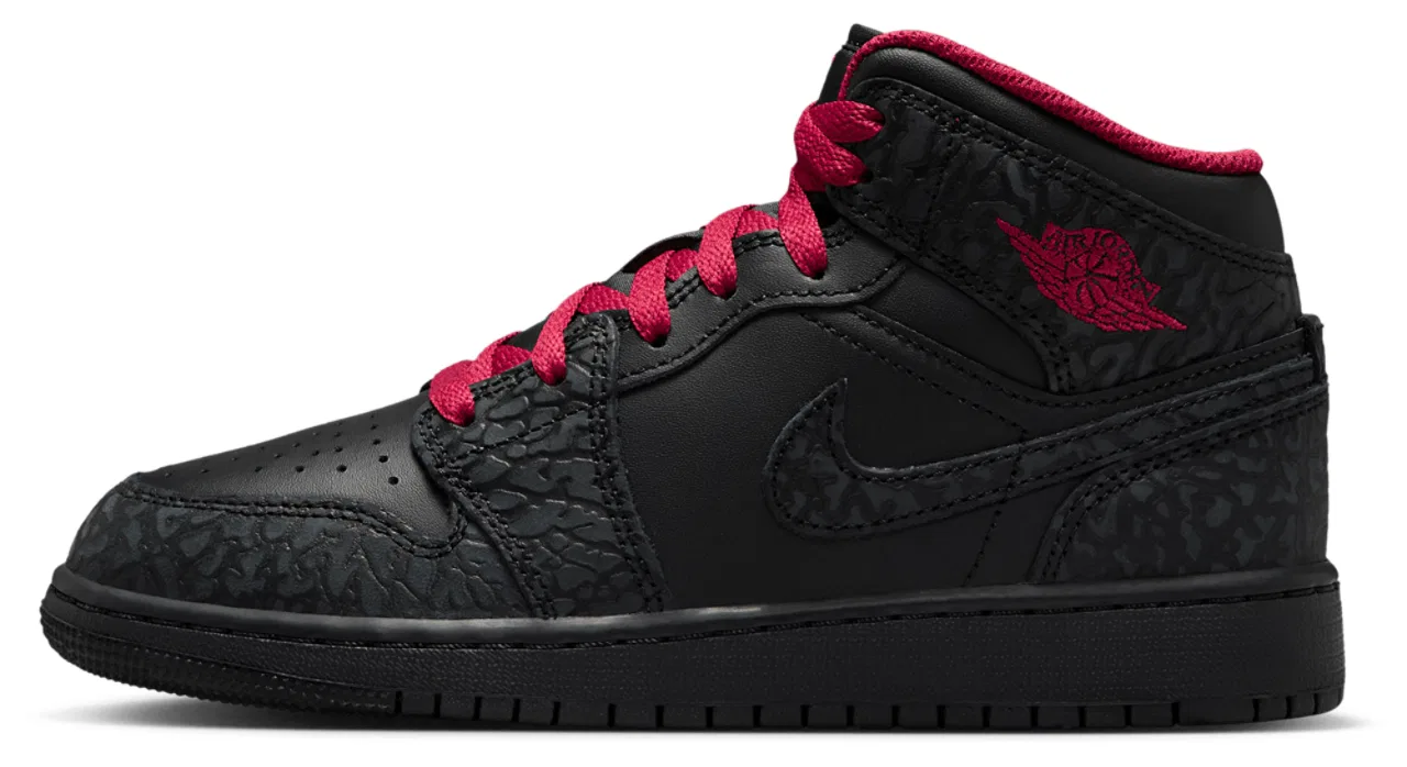 Детские кроссовки для мальчиков с кожаным верхом Jordan AJ1 Mid SE Jordan, Tough Red/Black/Black — фото 2