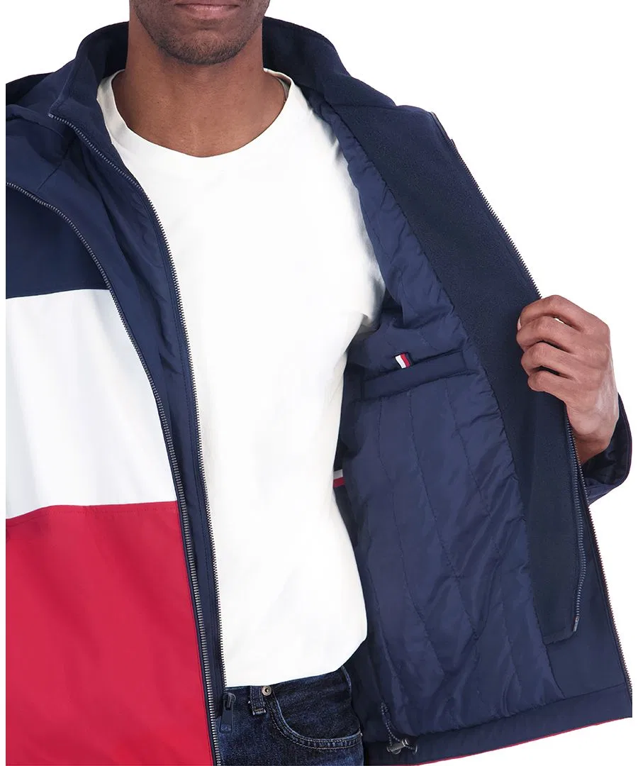 Мужская куртка-ветровка с капюшоном и вставкой Tommy Hilfiger, Navy White Red — фото 4
