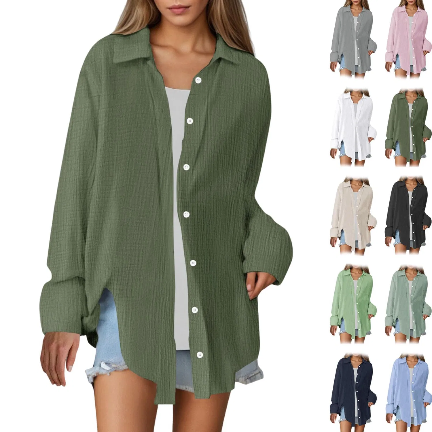 Женская блуза из муслина с длинным рукавом, Army Green