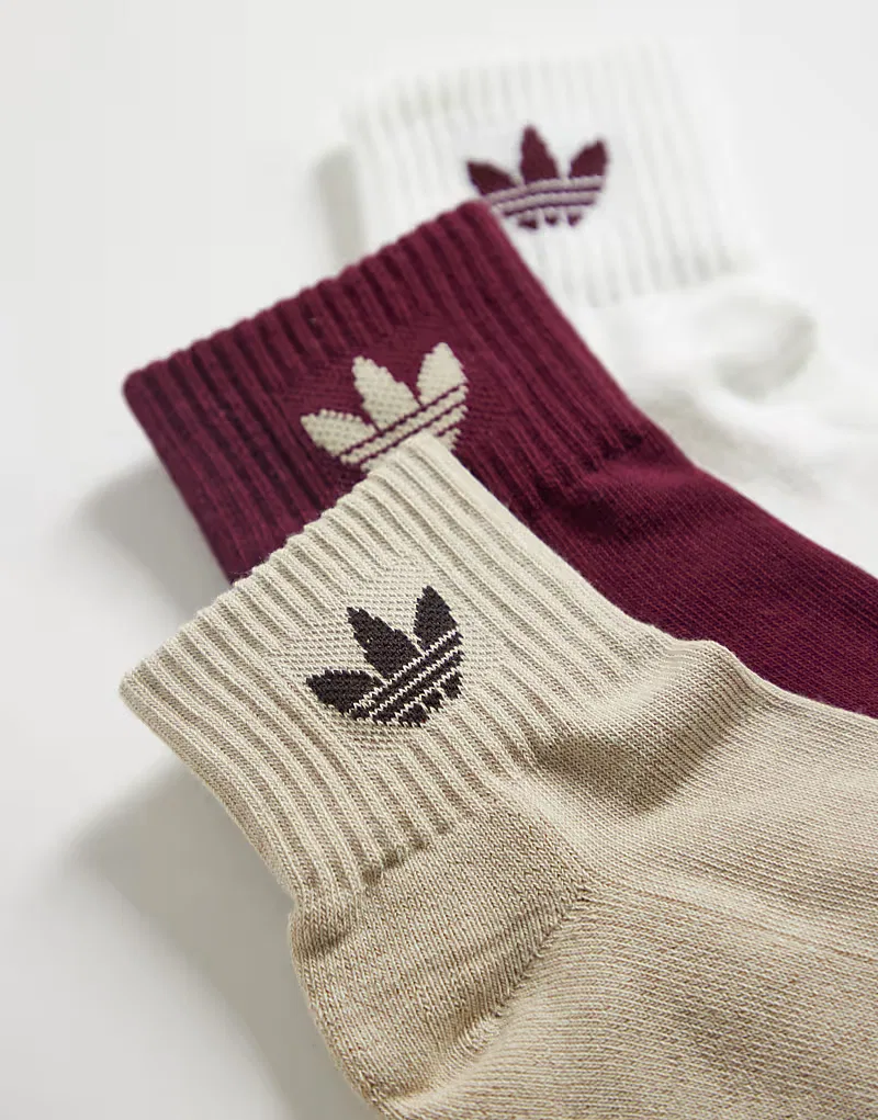 Носки короткие 3 шт Adidas Originals, темно-бордовый/хаки/белый — фото 2