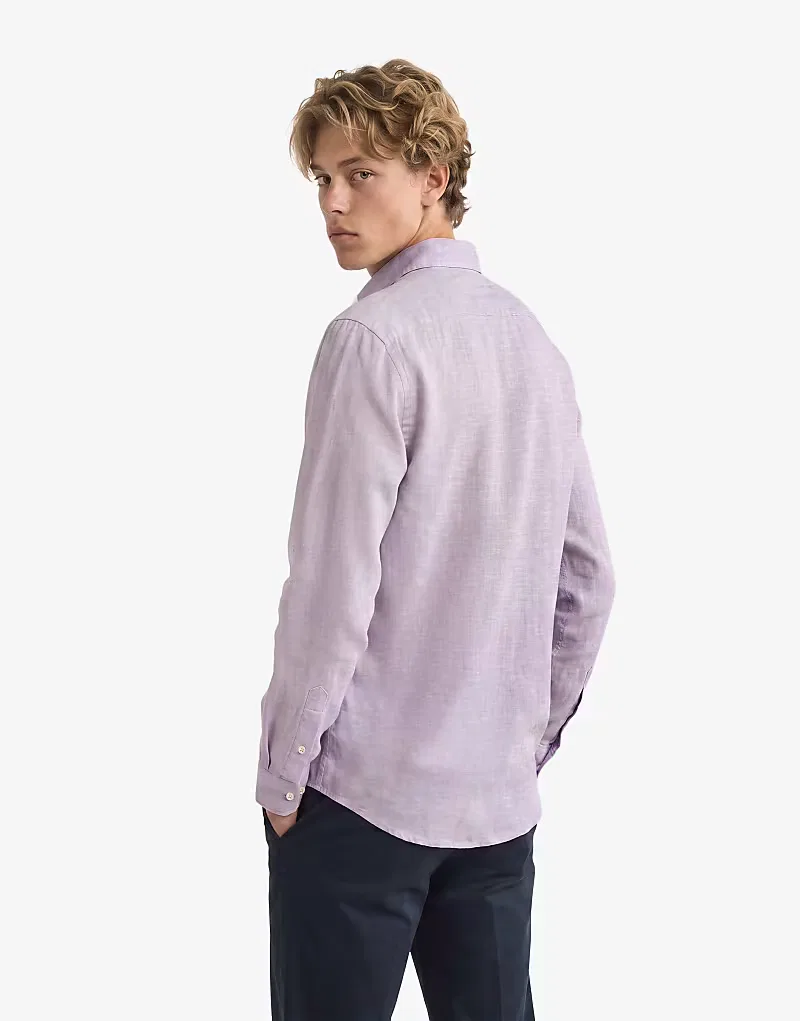 Льняная рубашка Superdry Riviera с длинными рукавами, сиреневый шамбре — фото 2