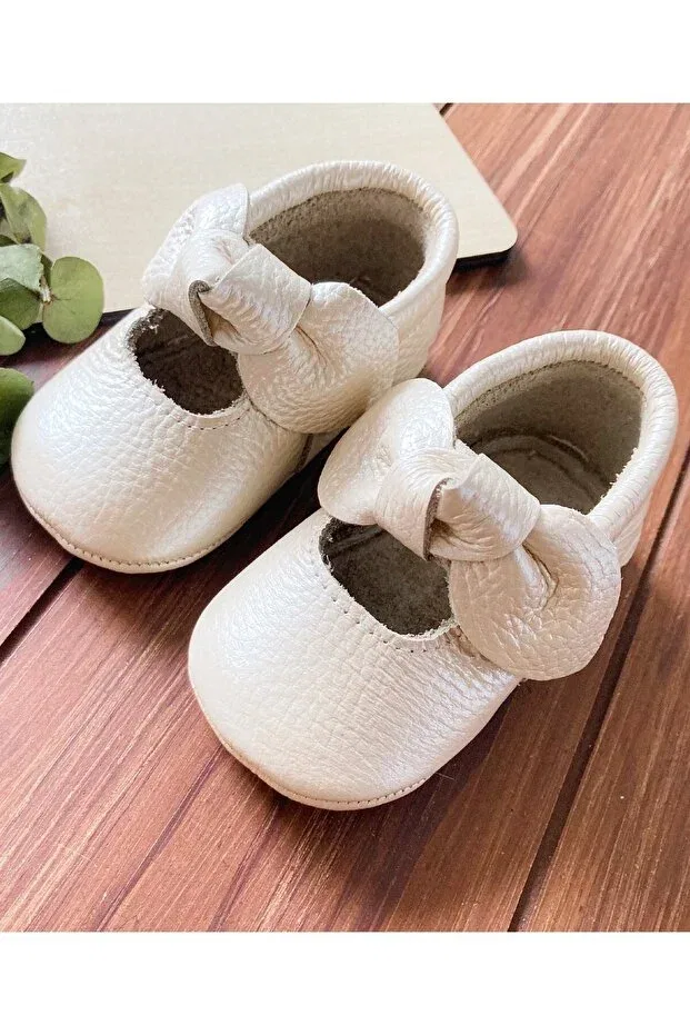 Детские туфельки для первых шагов из кожи Luz series Li Puna, Metallic Cream — фото 4