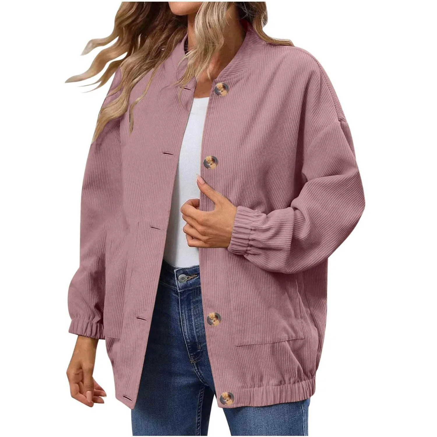 Женское пальто свободного кроя с длинным рукавом, pink