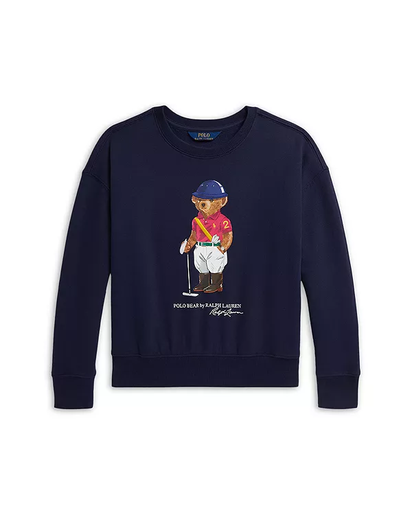 

Флисовая толстовка свободного кроя с изображением медведя-поло для девочек - для детей постарше. Ralph Lauren, синий