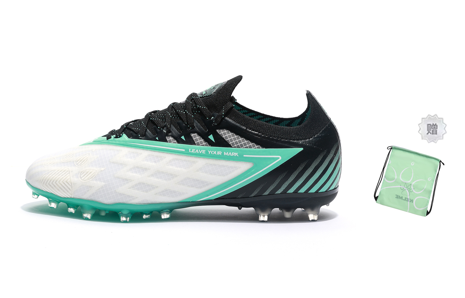 

KELME Мужские и женские футбольные бутсы Glimpse MG с резиновыми короткими шипами, амортизацией, противоскользящим покрытием и дышащим верхом бело-зеленые, цвет White Green