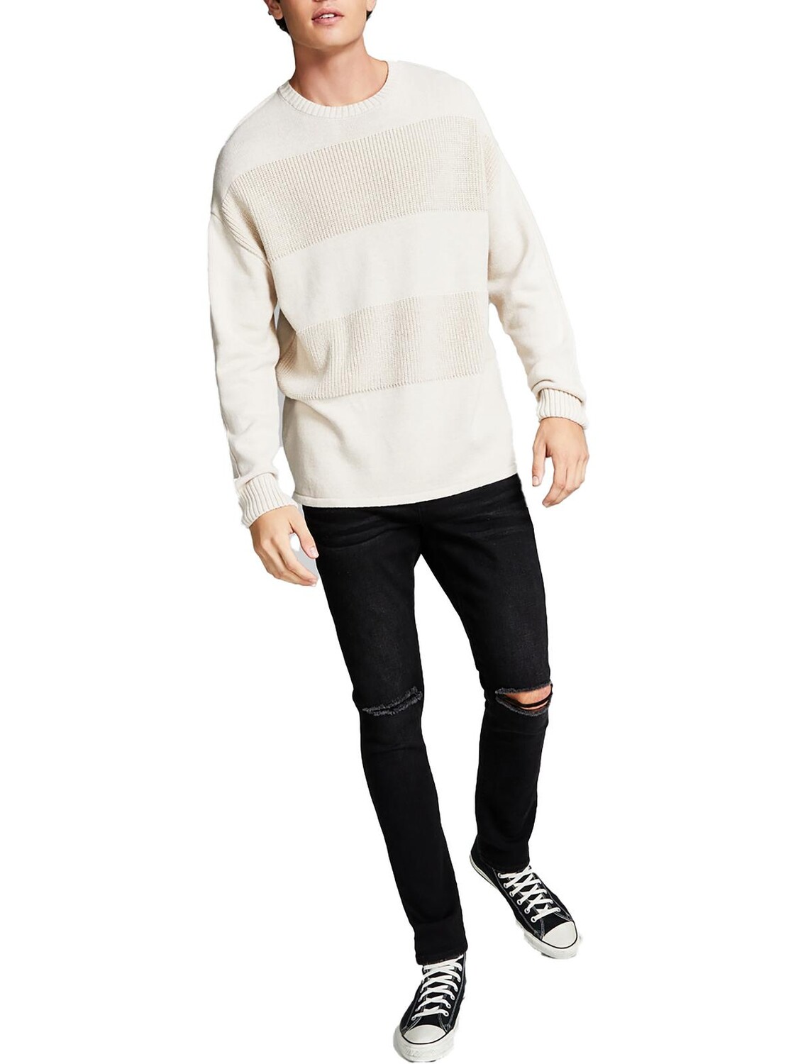 

Мужской пуловер смешанной техники с круглым вырезом And Now This, цвет Cream Heather