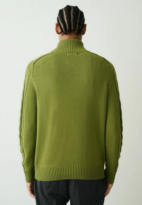 Джемпер с воротником на молнии и косым узором Next, Olive Green — фото 3
