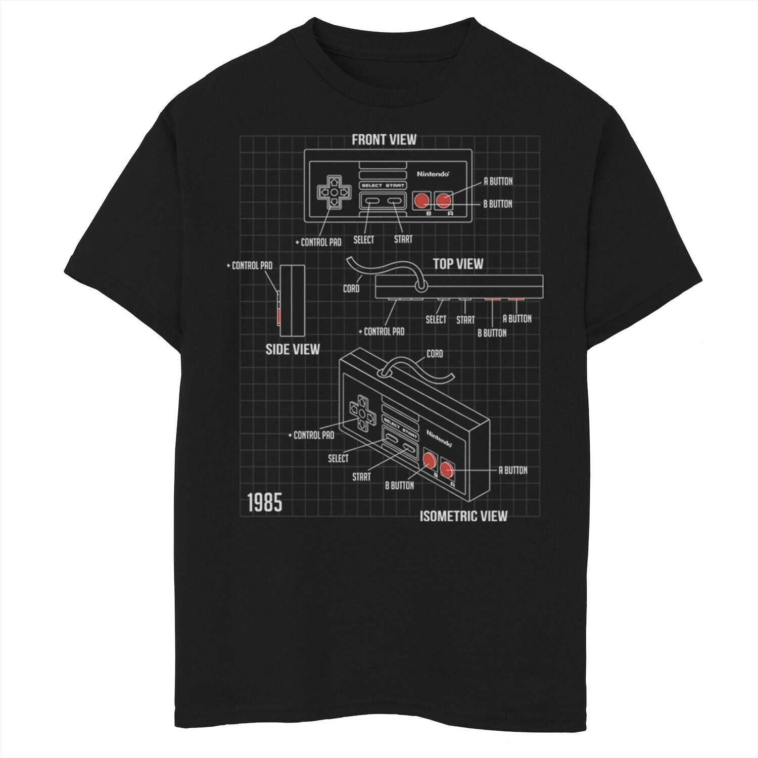 

Футболка с графической схемой деталей контроллера Nintendo NES для мальчиков 8–20 лет Licensed Character
