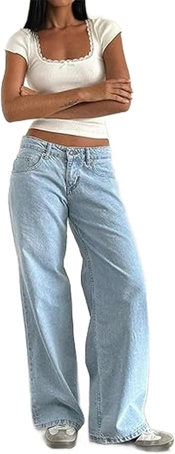Джинсы, прямые широкие, Women's Low Rise Baggy Jeans, 19