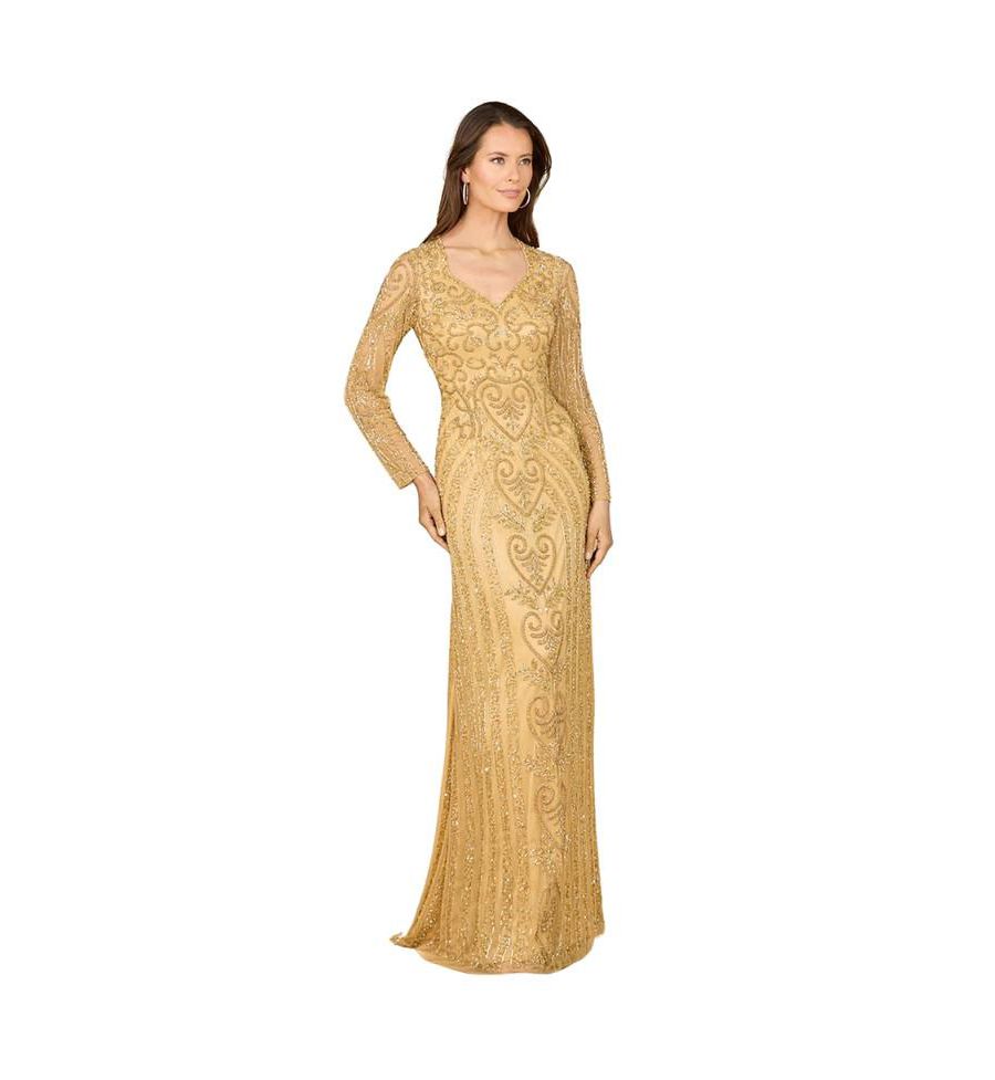 

Женское платье с V-образным вырезом, расшитое бисером, с длинными рукавами Lara, Gold
