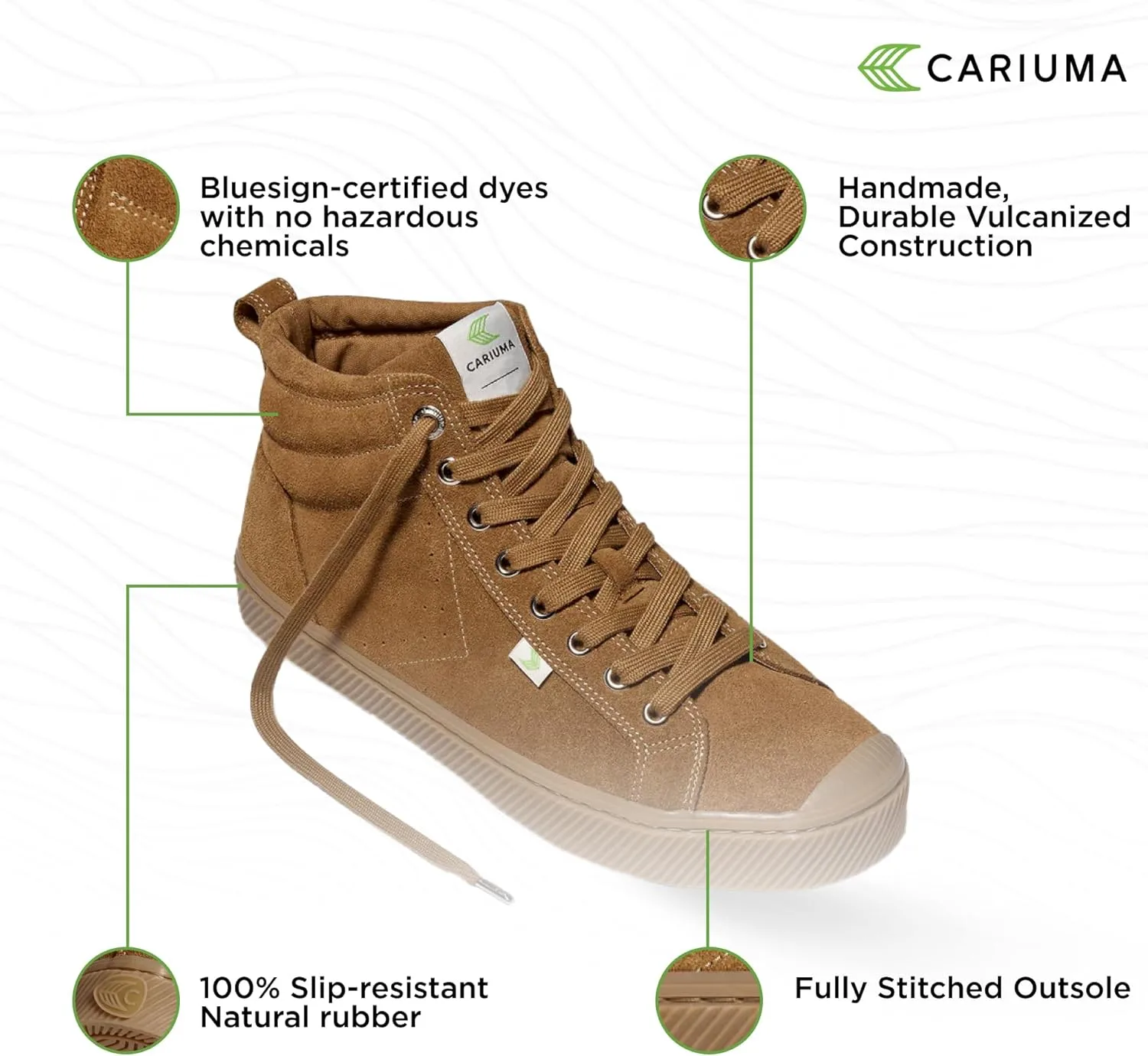 Кроссовки Cariuma OCA High Suede, удобная мужская обувь, легкая и экологичная, универсальная повседневная обувь со 100% веганской стелькой, резиновая подошва, коричневый — фото 4