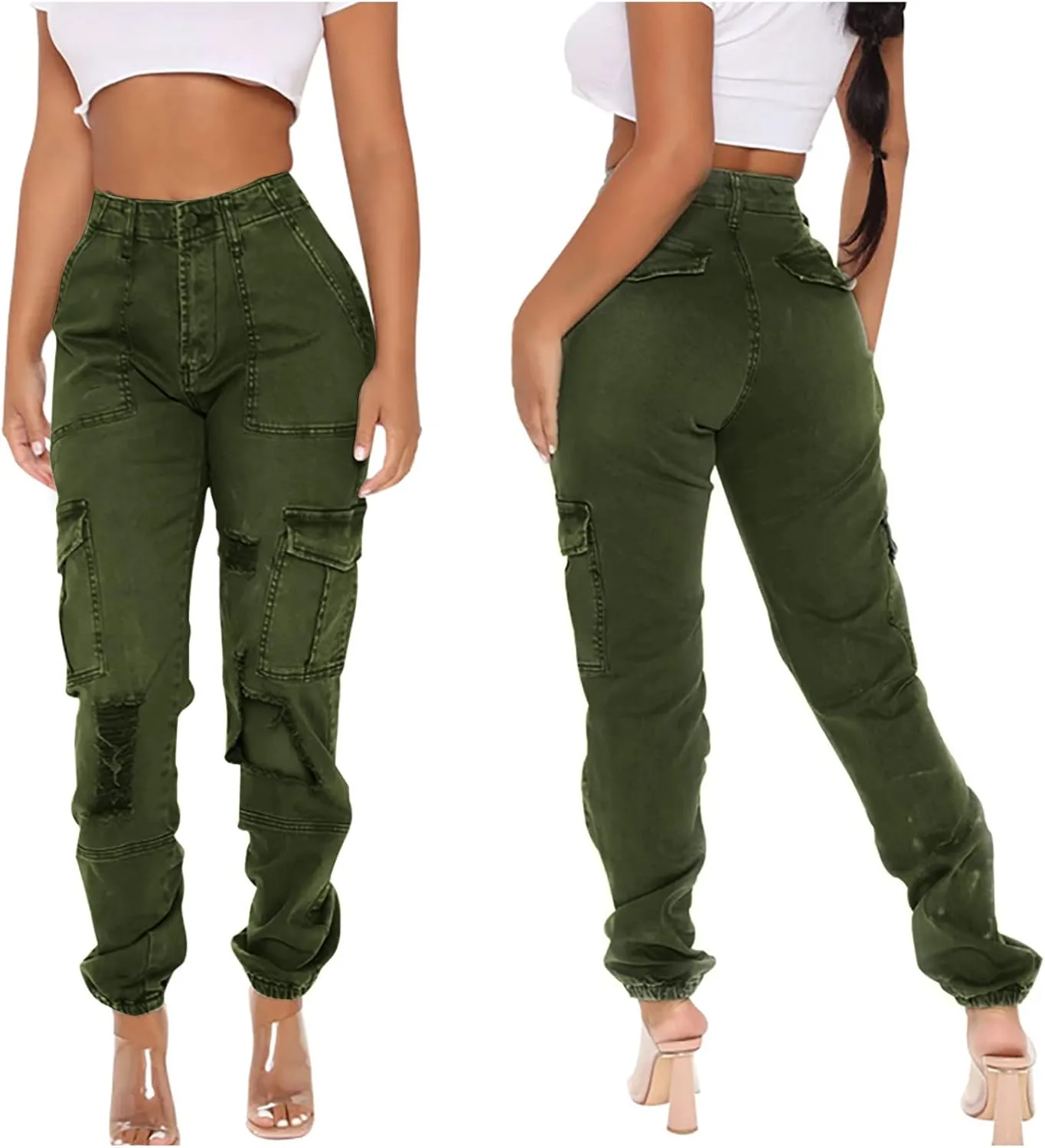 Джинсовые камуфляжные джинсы-леггинсы для женщин High Waist — фото 2