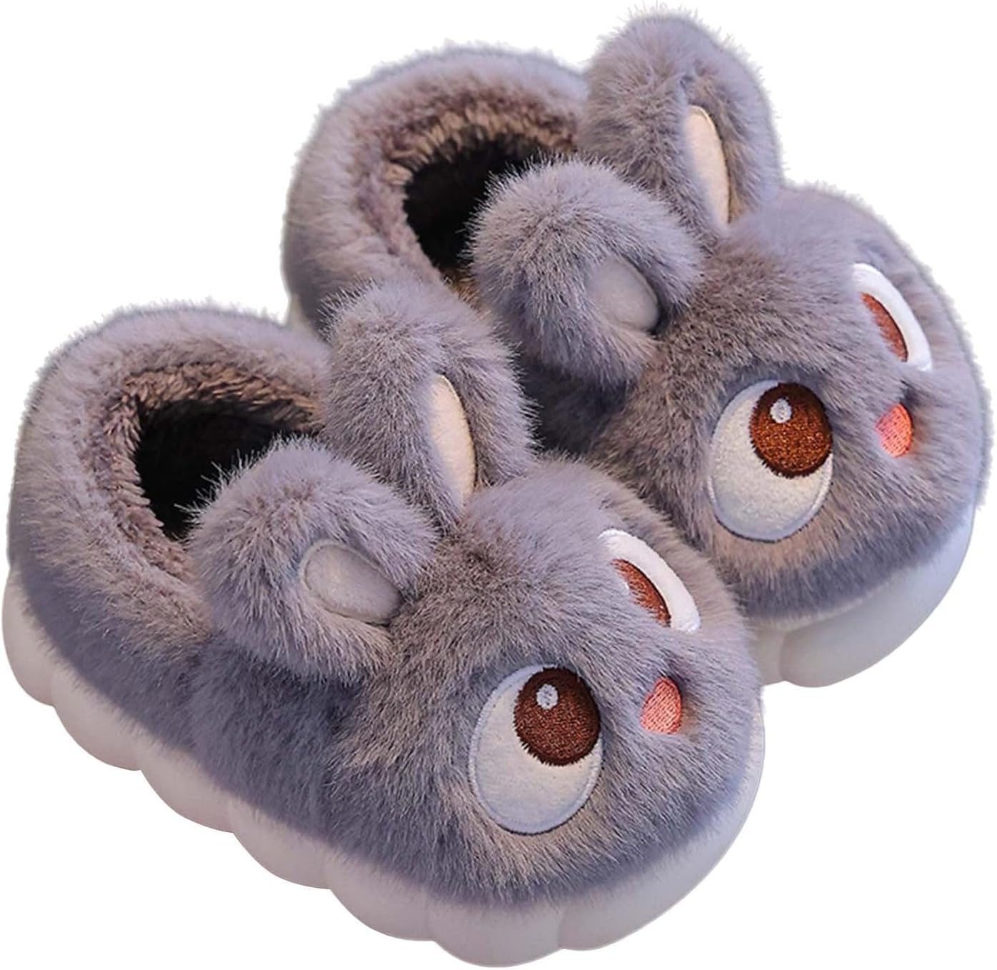 

Детские пушистые тапочки-зайчики для малышей, девочек и мальчиков, нескользящие, для дома, на плоской подошве, милые, теплые, уютные, из хлопкового флиса Generic, серый