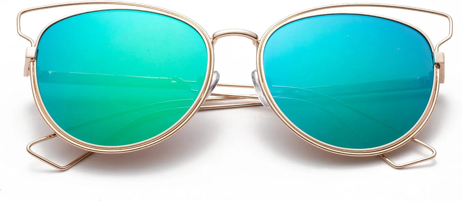 

Newbee Fashion - "Superfly" Современные геометрические солнцезащитные очки с уникальным дизайном и металлической оправой Newbee Fashion Sunglasses, Gold/Green