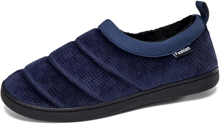 

Мужские слипоны Зимние Теплые с полным мехом Тапочки для дома/улицы Пушистые Широкие Лоферы Противоскользящая резиновая подошва Soft Time Toy, синий