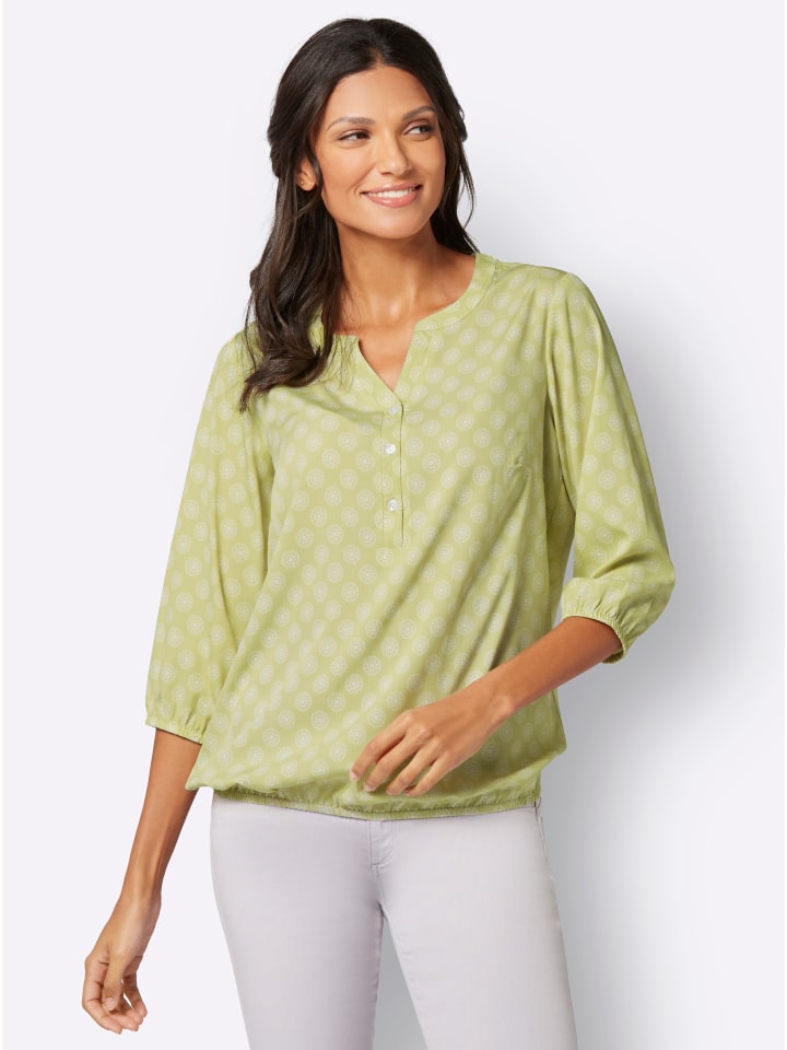 

Блузка-слипон цвета лайма с принтом экрю Sieh an!