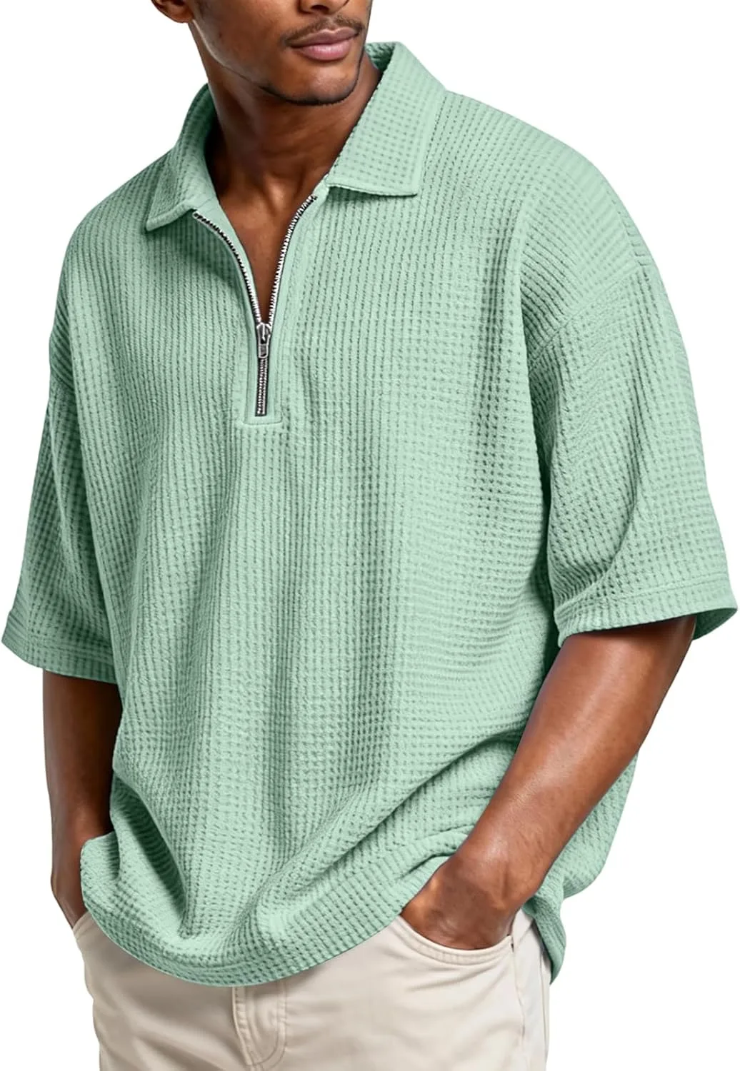 

Мужская футболка с коротким рукавом и воротником-стойкой ZsaeSM