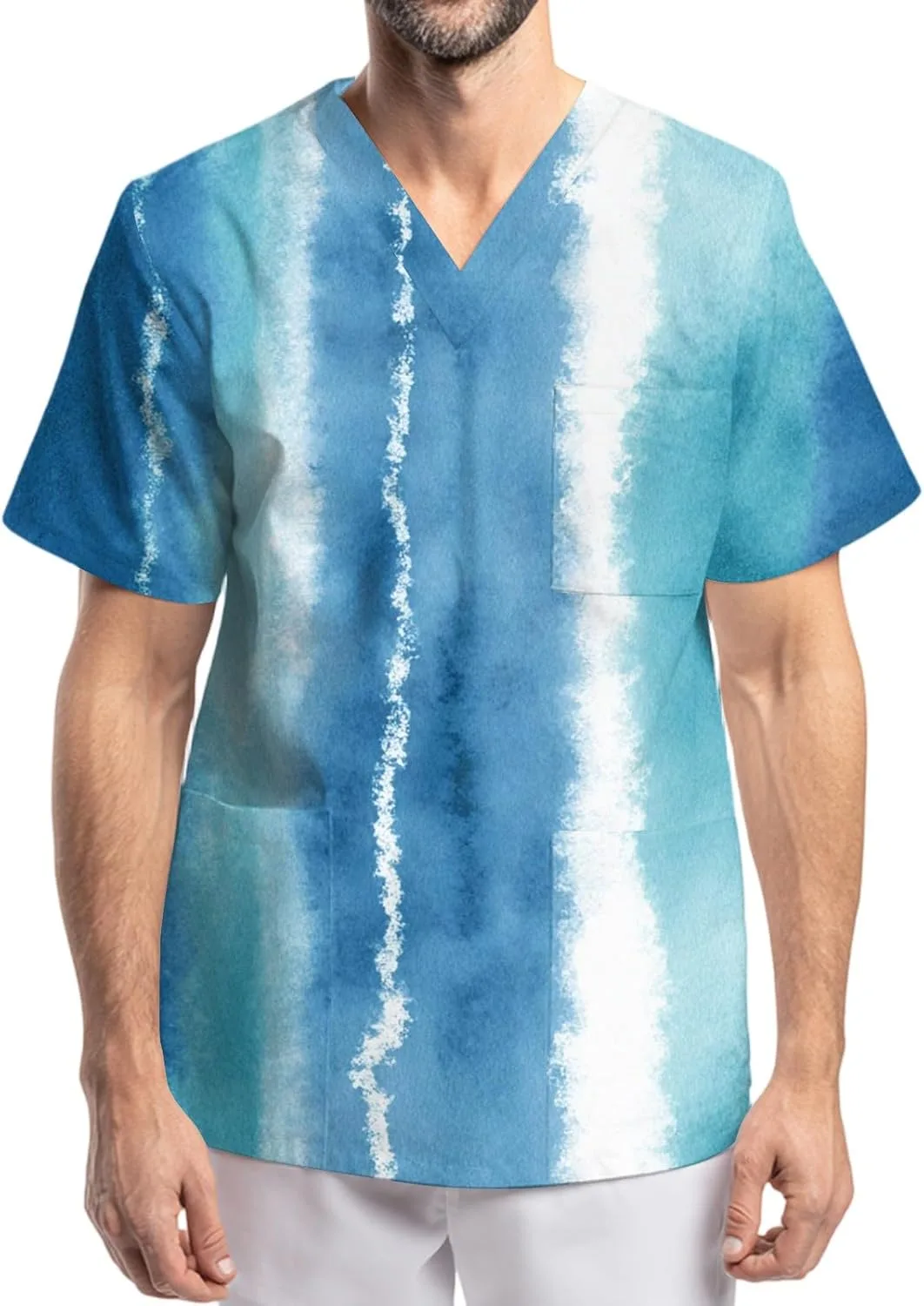 

Мужская футболка для медперсонала с принтом тай-дай и карманами WENKOMG1