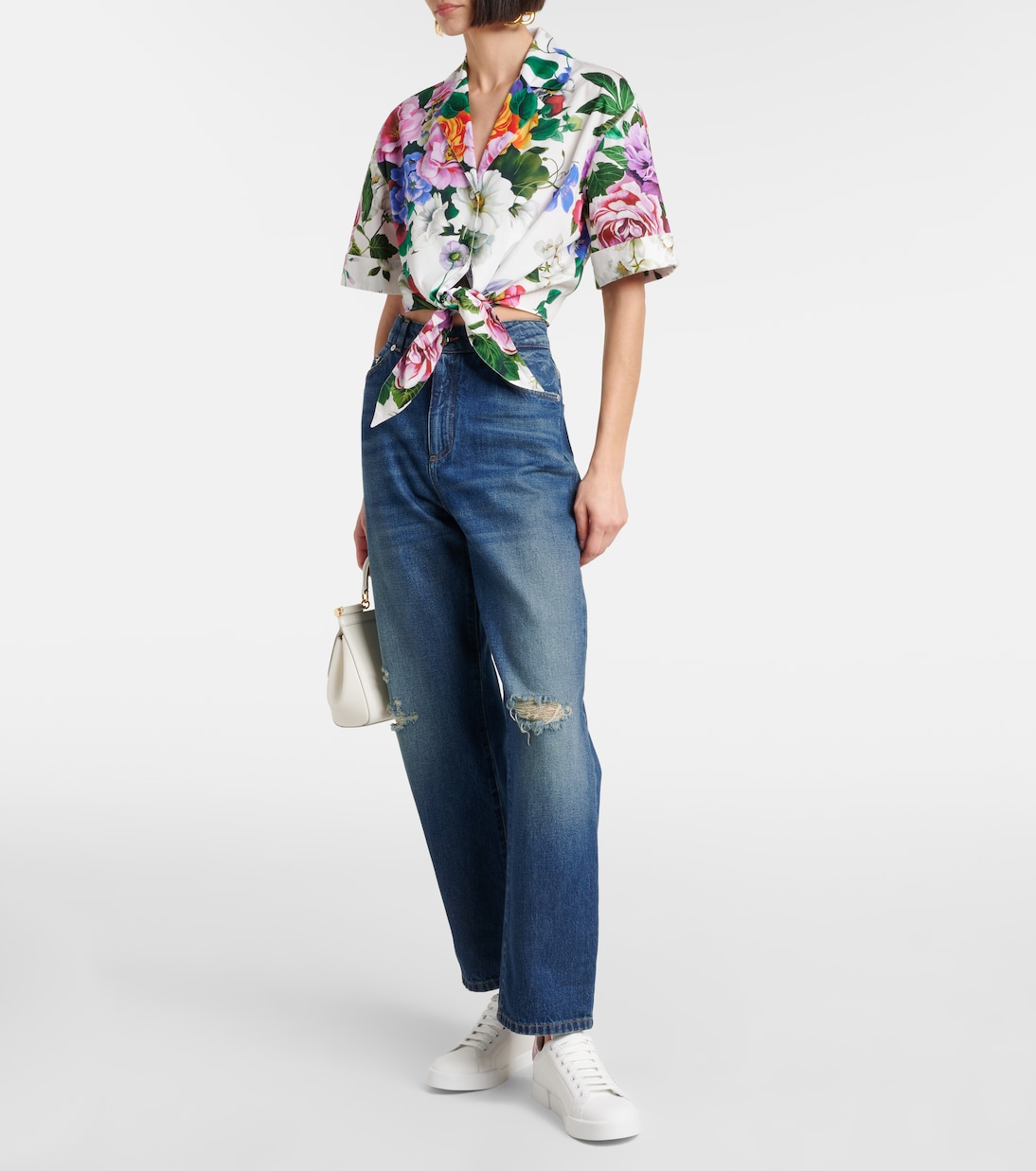 Портофино кожаные кроссовки с декоративными элементами Dolce&Gabbana, Bianco/Rosa — фото 3