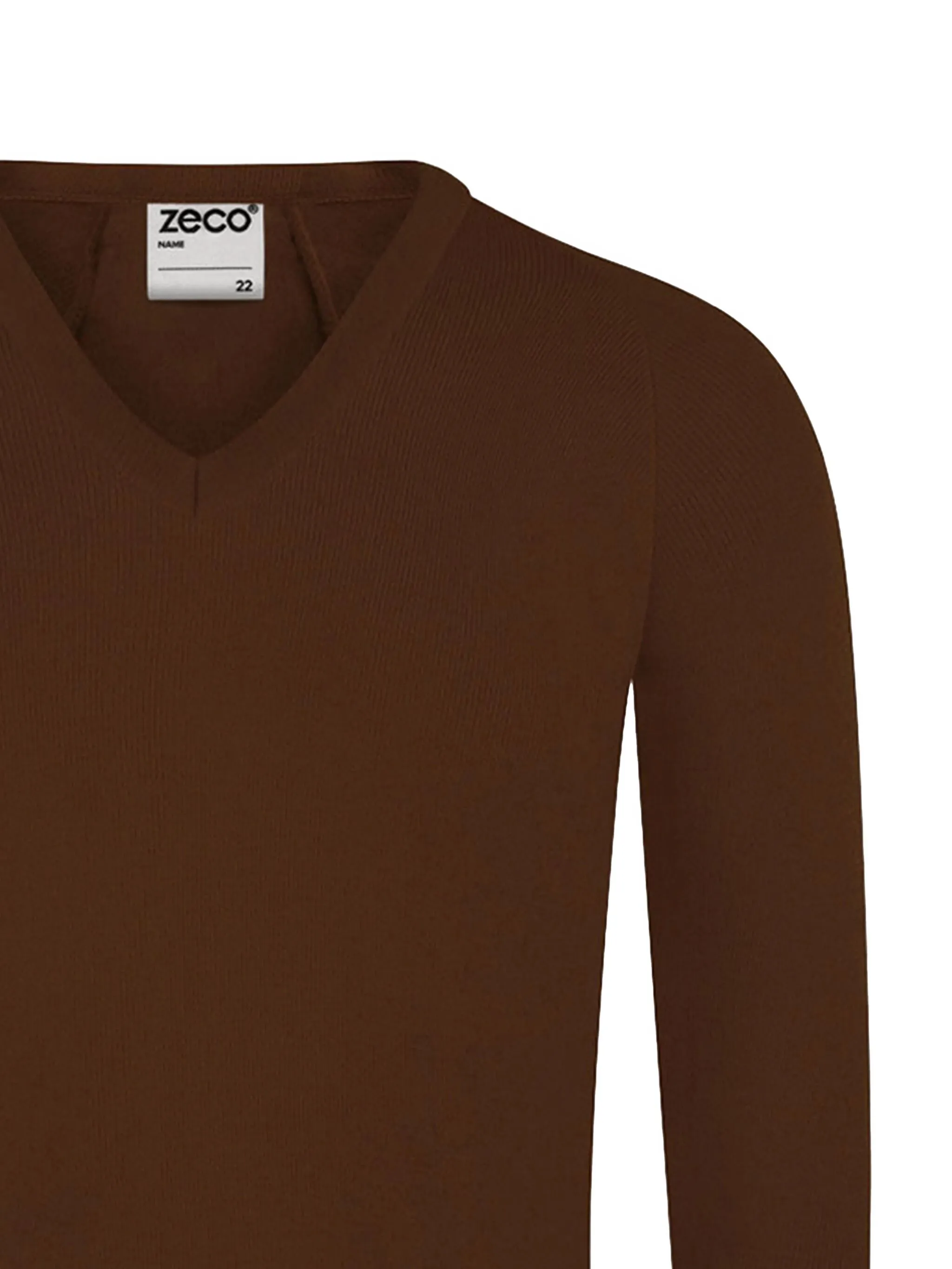 Свитер в рубчик с V-образным вырезом Zeco Schoolwear Kids, коричневый — фото 3