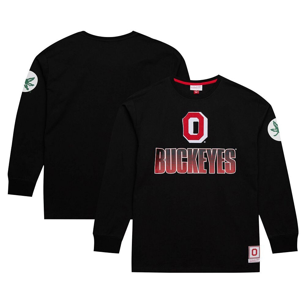 

Мужская черная футболка с длинными рукавами Mitchell & Ness Ohio State Buckeyes Throwback, цвет Osu Black