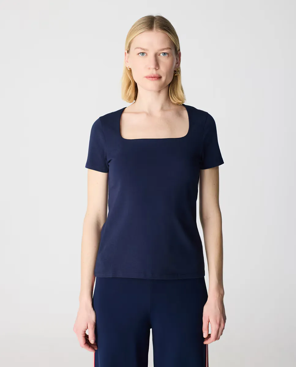 

Женская базовая футболка с квадратным вырезом и коротким рукавом Escorpion, темно-синий