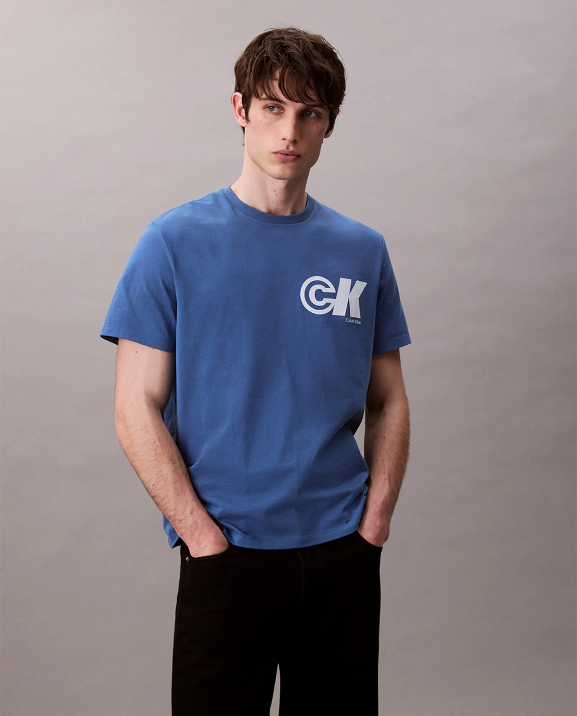 

Мужская футболка с принтом на груди и спине Calvin Klein Jeans, синий