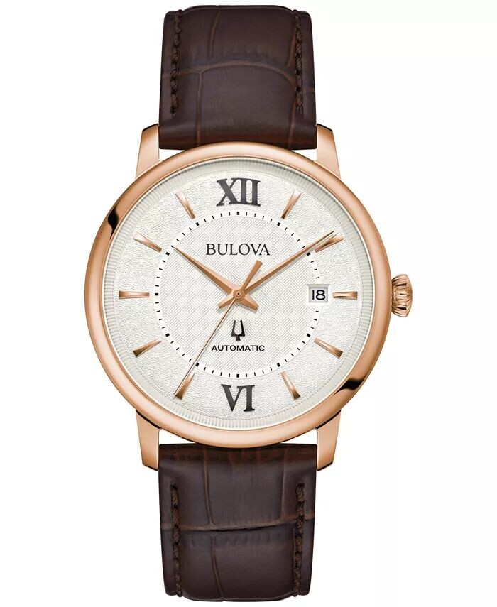 

Унисекс автоматические часы Hudson с коричневым кожаным ремешком, 39 мм Bulova