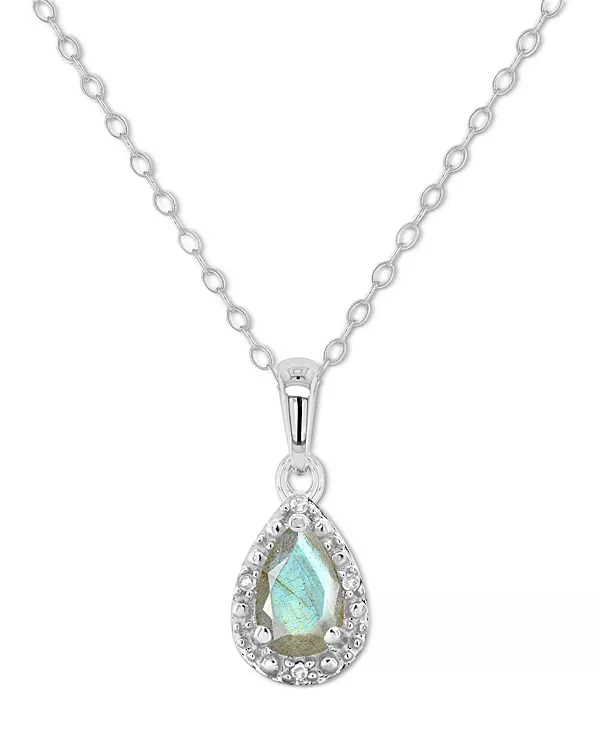 

Ожерелье с подвеской в форме груши длиной 18 дюймов из стерлингового серебра (также из оникса и бирюзы) с акцентом на лабрадорит и бриллианты Macy'S, labradorite