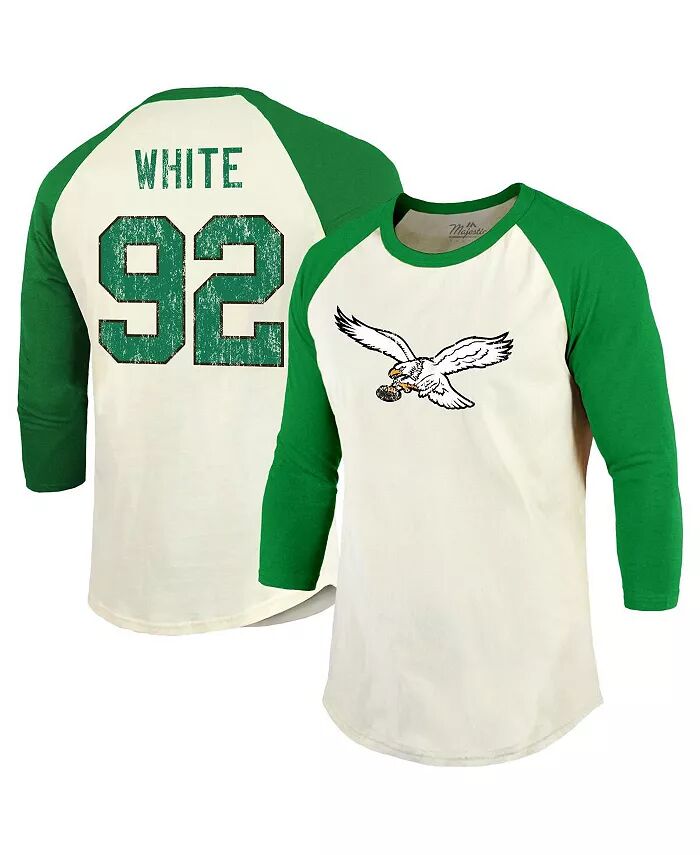 

Мужская кремовая/зеленая футболка Келли-Грин с белым именем игрока Philadelphia Eagles, рукав реглан 3/4 Majestic