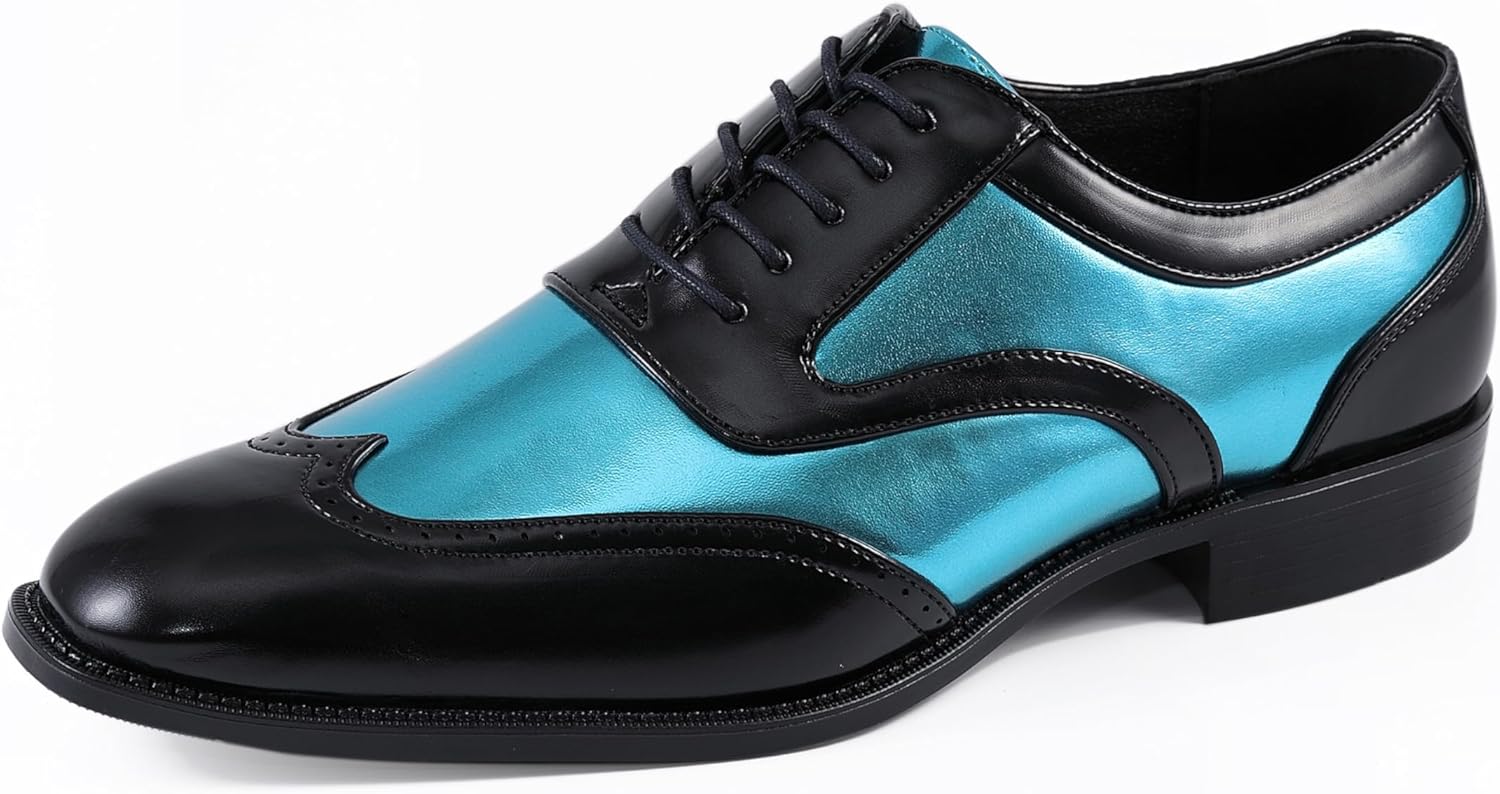 

Туфли-оксфорды с перфорацией для мужчин, двухцветные и с блестящим металлическим эффектом, мужские классические туфли для смокинга Bolano, бирюзовый