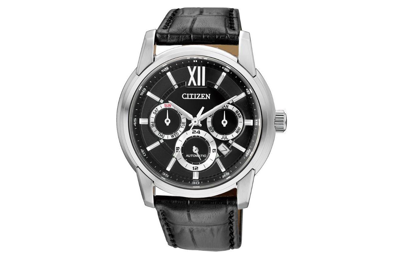 

CITIZEN Часы с механическим механизмом, водонепроницаемые до 100 м, ремешок из натуральной кожи, диаметр 42 мм, унисекс, черный циферблат