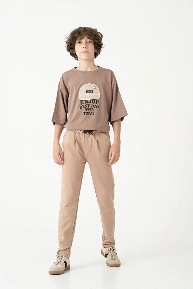 Детские спортивные штаны для мальчиков с двойным поясом Mışıl Kids, Beige — фото 2