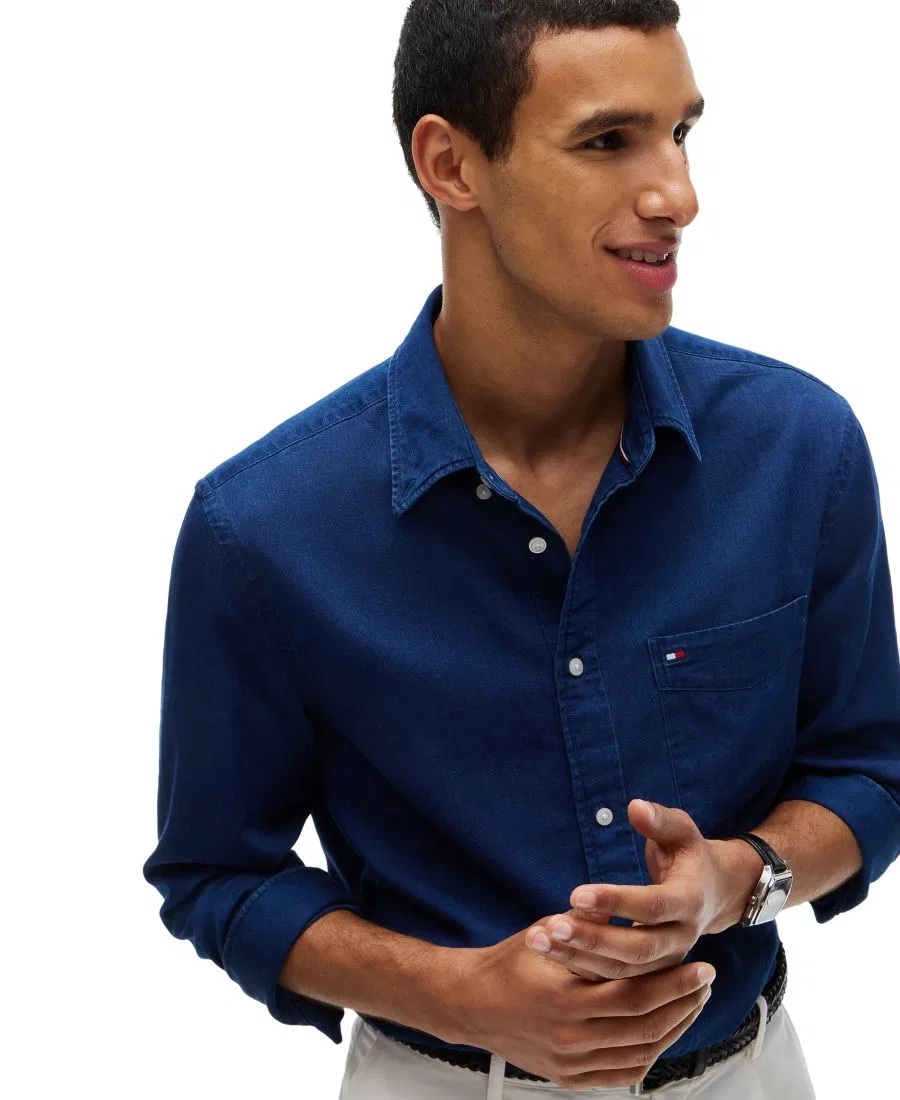 Рубашка из хлопка с длинным рукавом Tommy Hilfiger, Dark Blue Chambray — фото 3