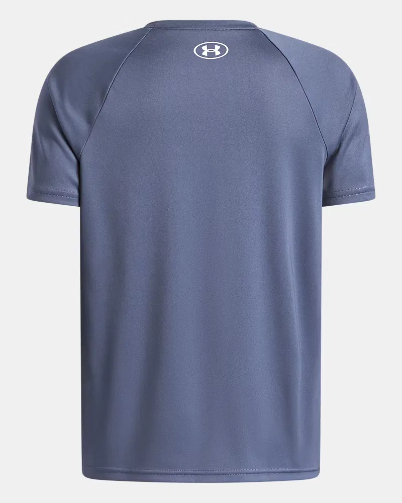 Футболка для мальчиков с коротким рукавом, влагоотводящая UA Tech Hybrid Print UnderArmour, Downpour Gray/White — фото 2