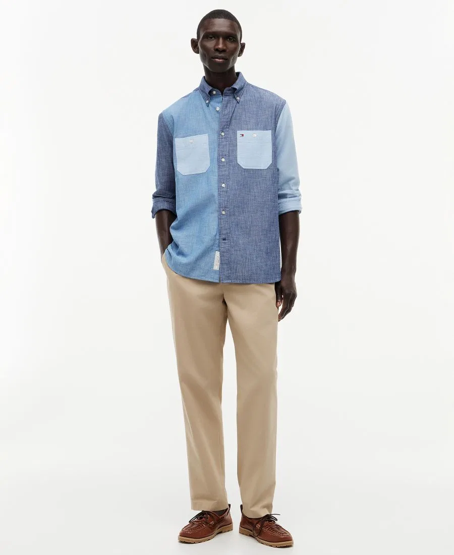 Рубашка с контрастной отделкой из хлопка, с длинным рукавом Tommy Hilfiger, Mid Blue Check — фото 2