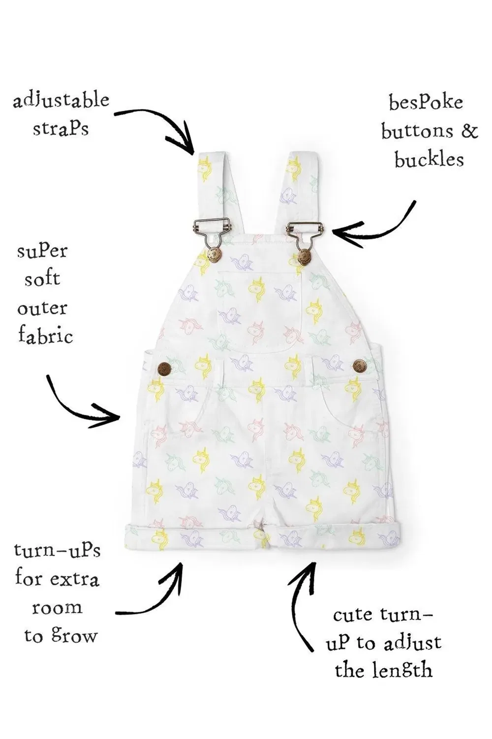 Детские шорты-комбинезон с принтом Unicorn Dotty Dungarees, Multi — фото 4