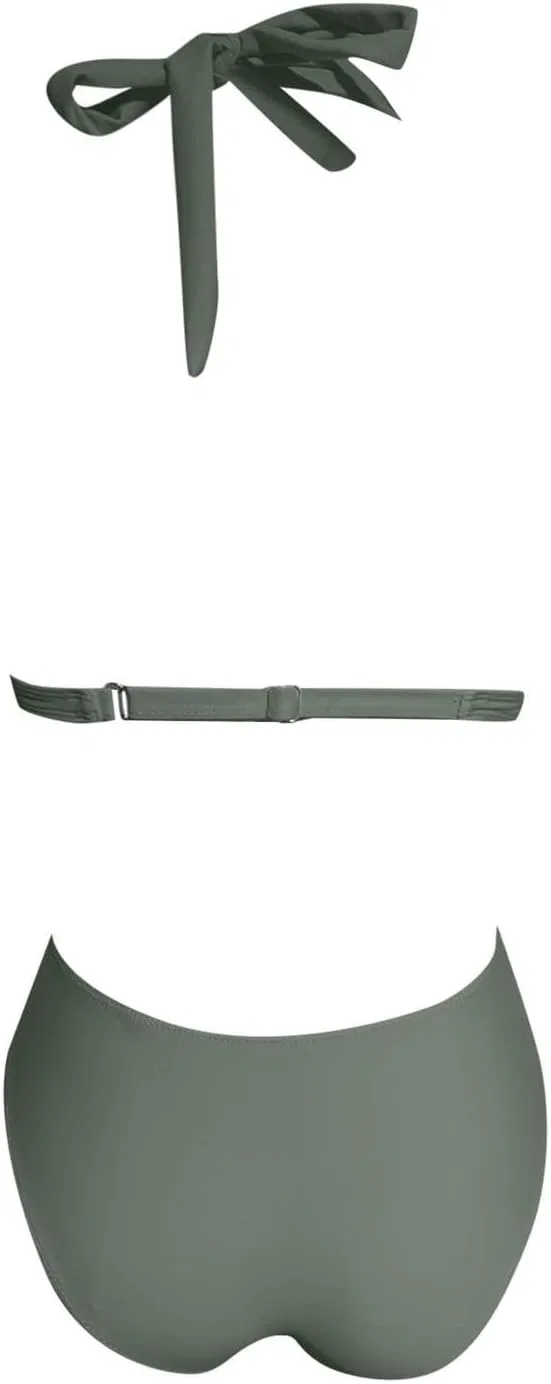 Женский бикини-сет с завышенной талией V-образным вырезом, Army Green — фото 4