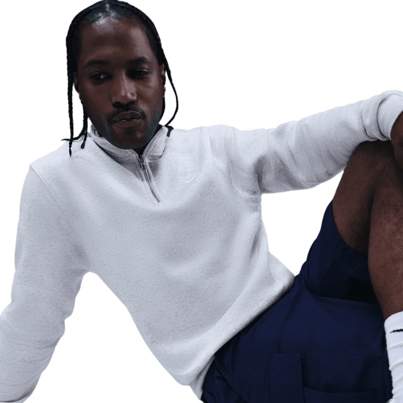 Мужская толстовка ползунок Club Fleece Nike, серый/белый — фото 3