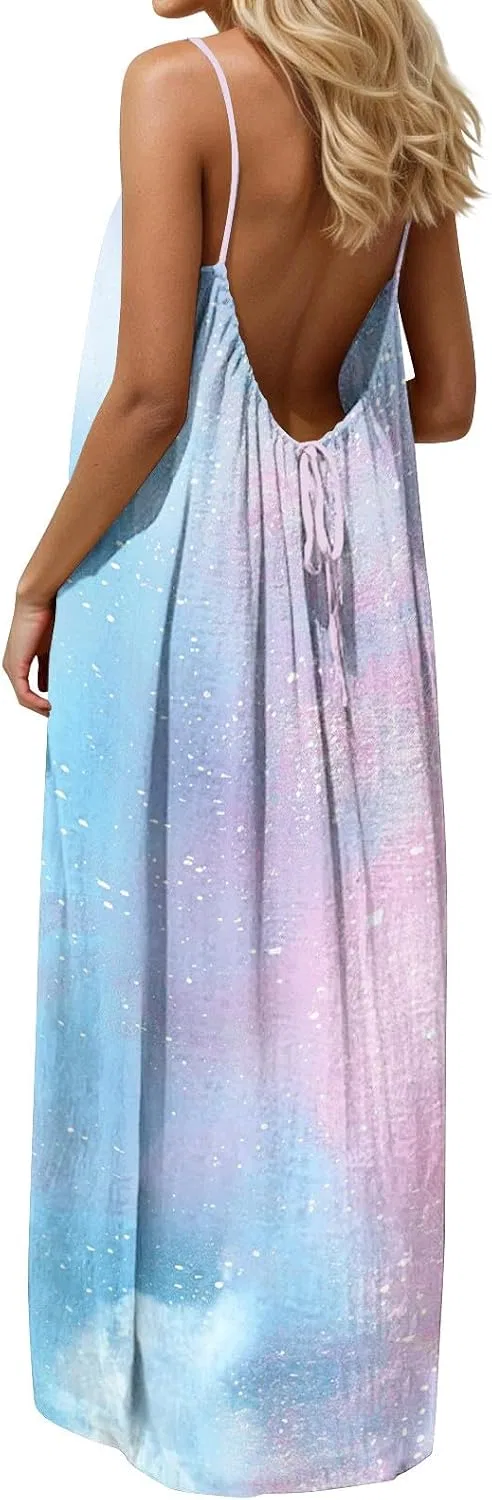 Женское летнее платье на тонких бретелях с открытой спиной, Light Blue — фото 2