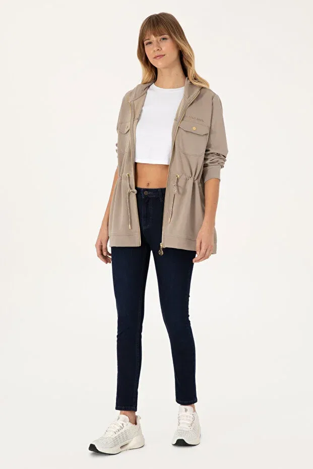 Женские свитшот на молнии с капюшоном U.S. Polo Assn., Dark Beige — фото 4