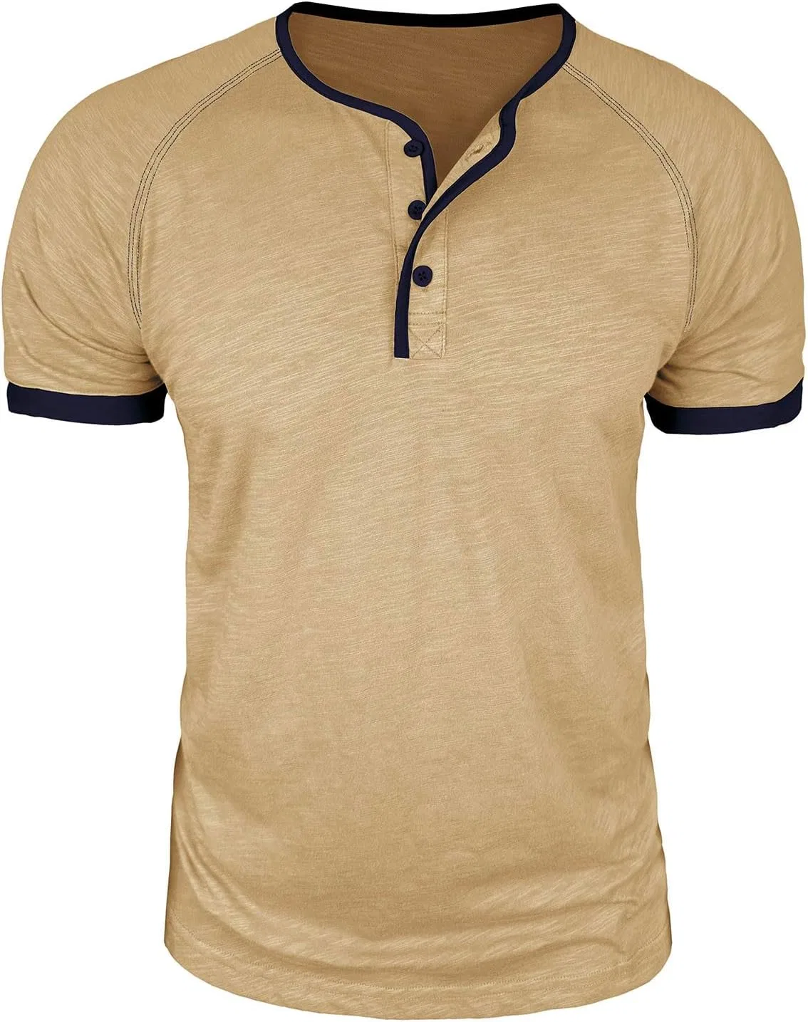 Мужская хлопковая футболка-поло с воротником Henley, Khaki