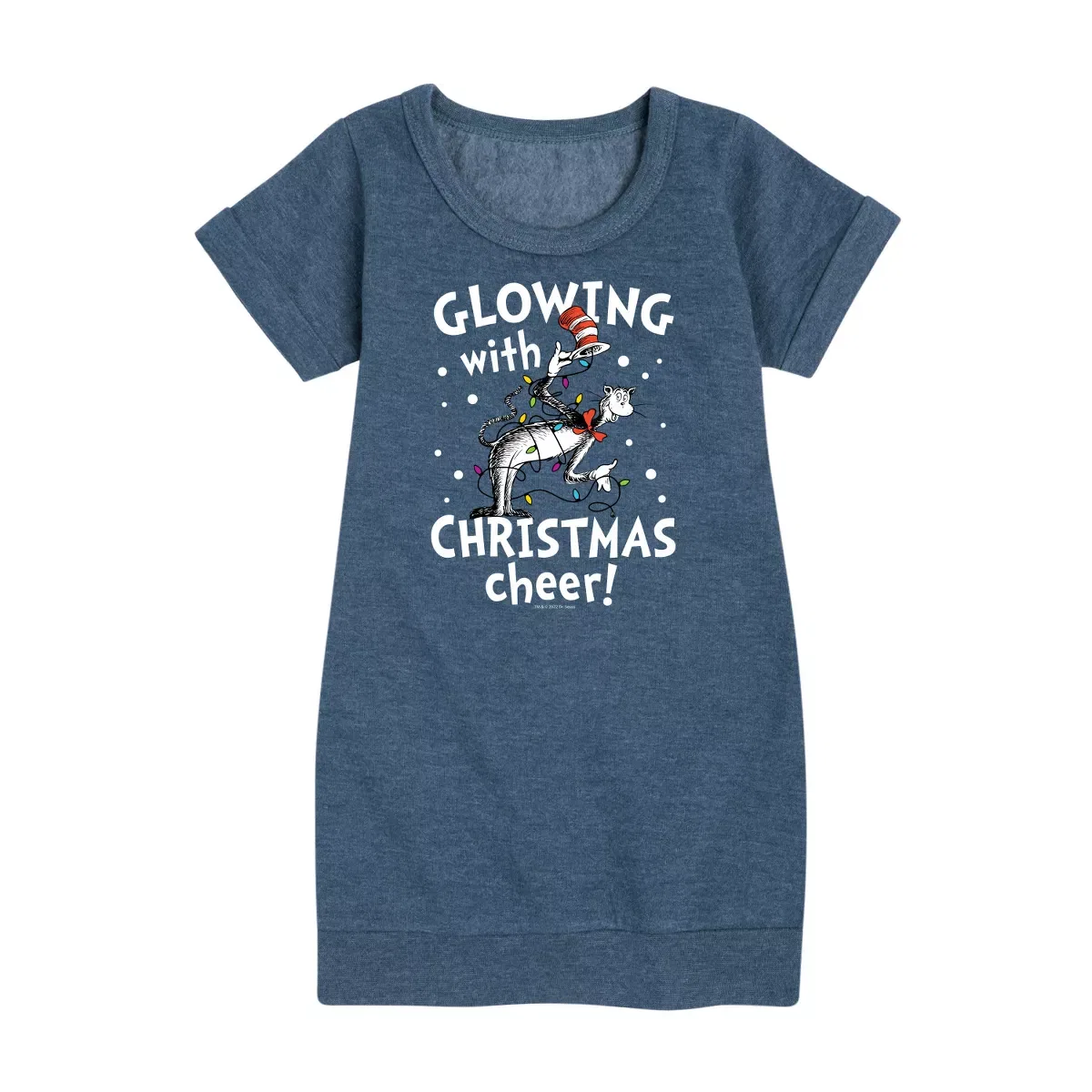 Детское платье из флиса с принтом The Cat in the Hat Glowing Christmas Cheer, Heather Navy