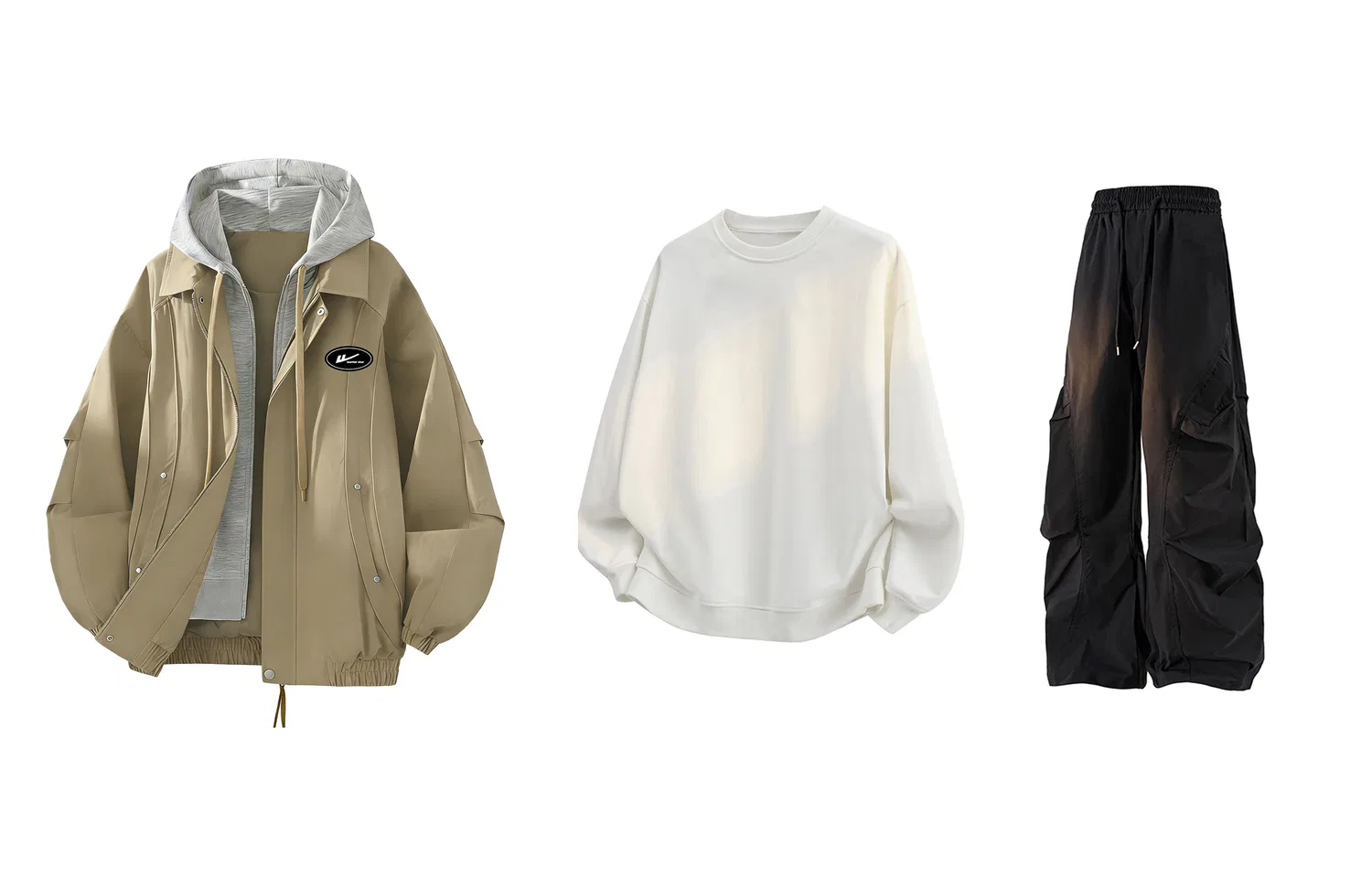 Детский комплект свитшотов с капюшоном Khaki+White+Black (DIY Badge) WARRIOR