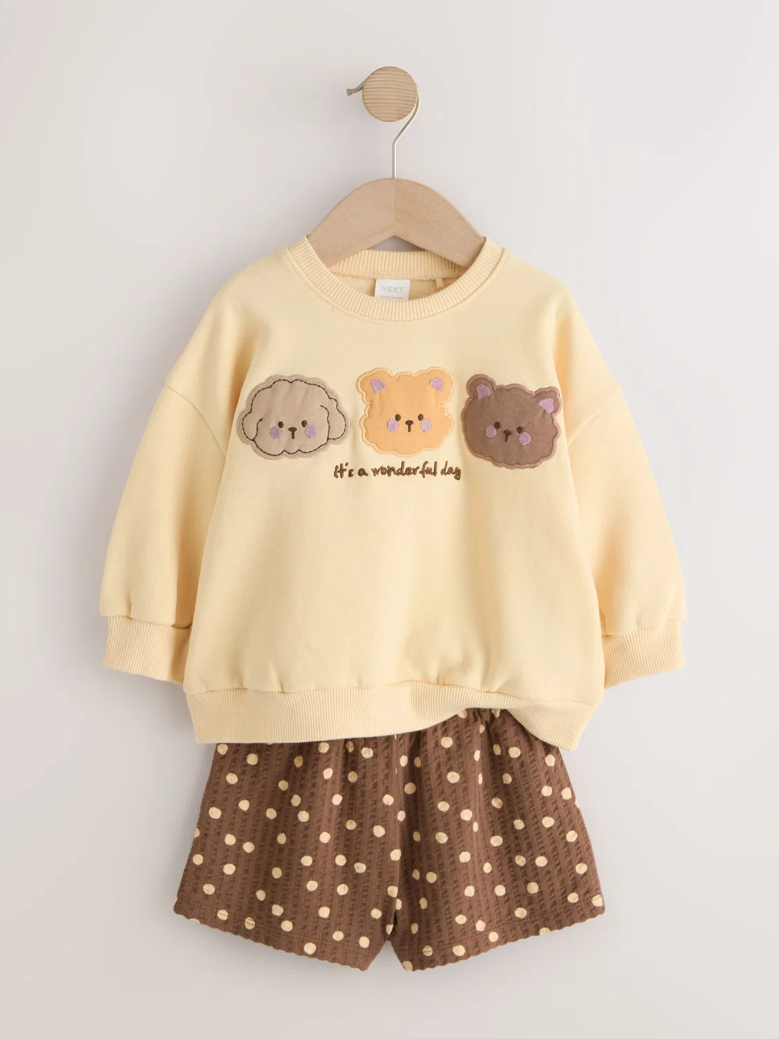 Комплект из свитшота и шорт, коричневый медведь Next, шоколадный — фото 2