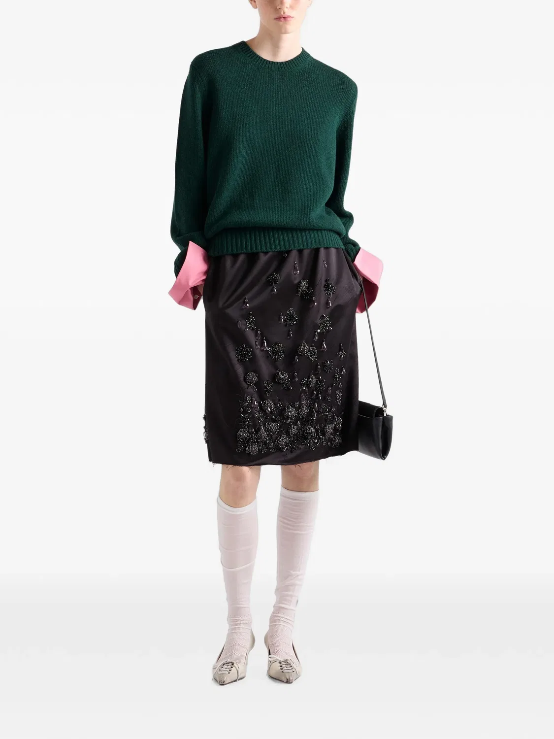 Свитер с круглым вырезом из шерсти и кашемира Prada, зеленый — фото 2